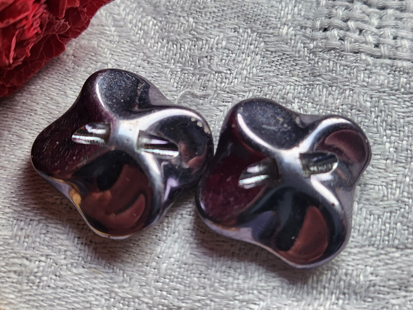 Duo jolis boutons vintage épais marron lumineux à pied 2 cm D8B