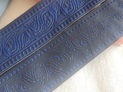 Large galon vintage bleu réversible 2 mètres sur 3 cm noir A5