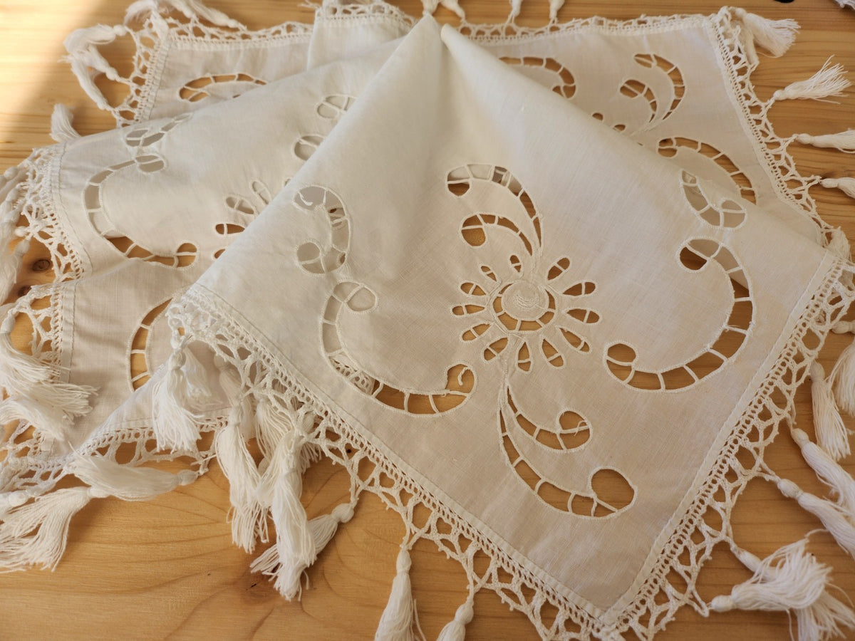 Superbe abat jour ancien ouvrage de dame dentelle broderie frange B5