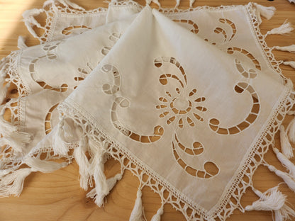Superbe abat jour ancien ouvrage de dame dentelle broderie frange B5