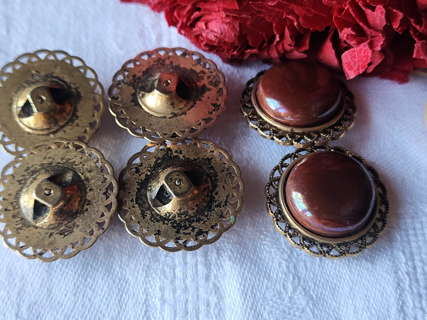 Lot 7 superbes boutons vintage marron reflet modoré 2,5 cm ref 396