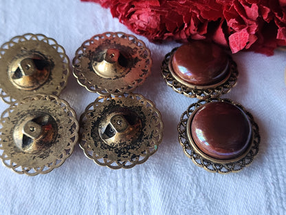 Lot 7 superbes boutons vintage marron reflet modoré 2,5 cm ref 396