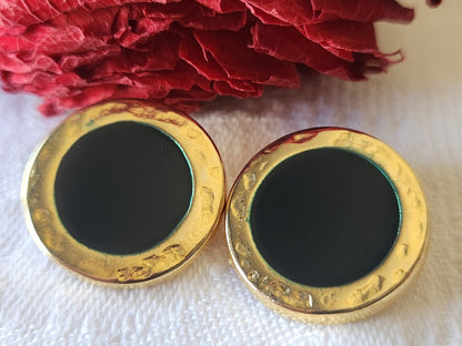 Duo boutons vintage en métal bleu doré 2 cm pied G15G