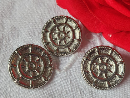 Trio boutons vintage en métal argenté alliage leger marin 2,3 cm G14D