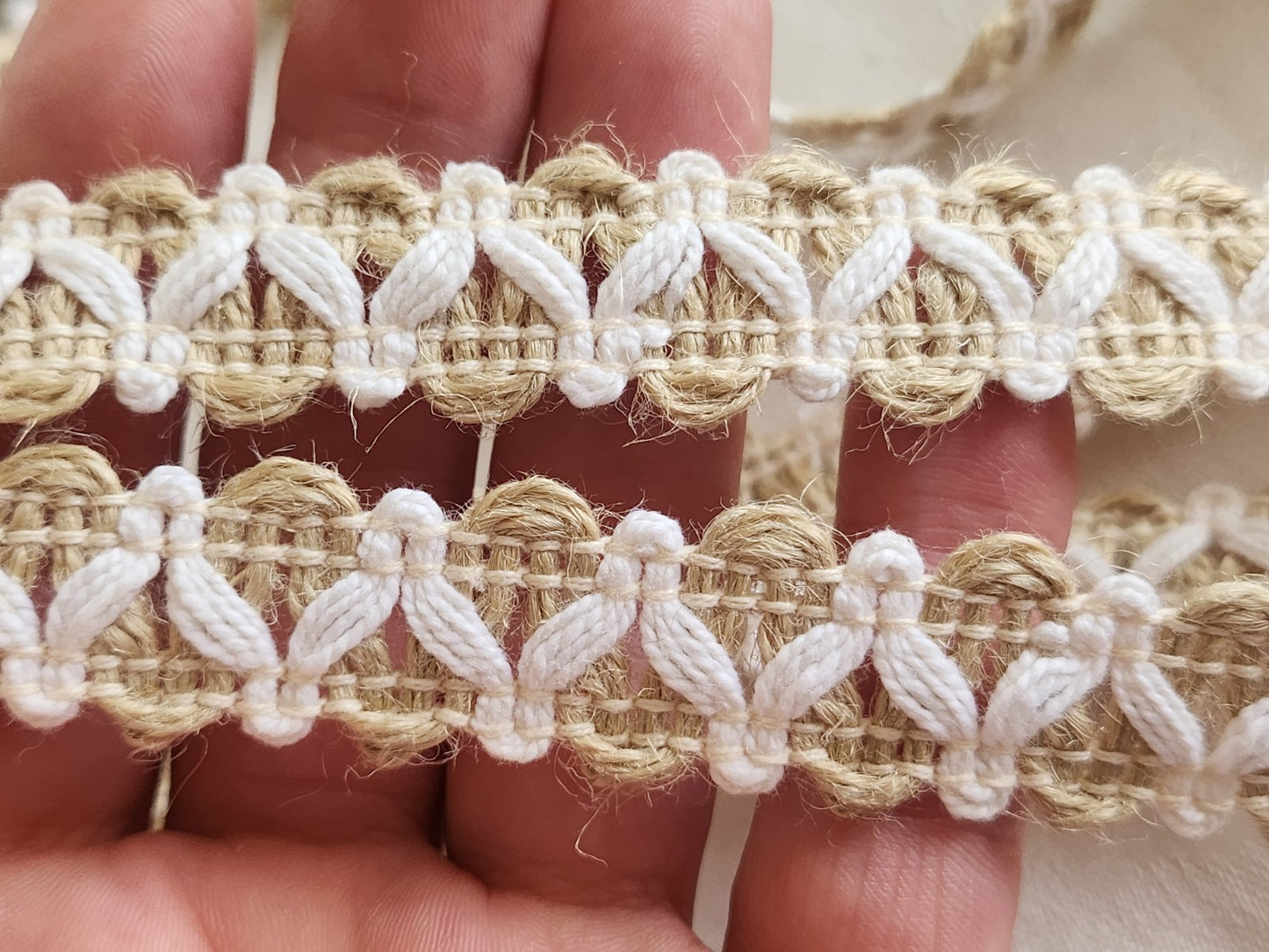 Galon vintage beige blanc 5 m 40 sur 1,9 cm A5