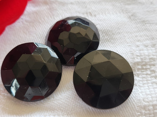 Trio  boutons anciens en verre noir à facette panaché pied 2,2 cm ref 2041