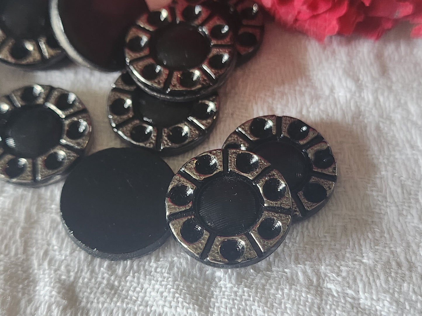 Lot 8 cabochons anciens verre noir à strasser vintage création 1,8 cm ref 2407