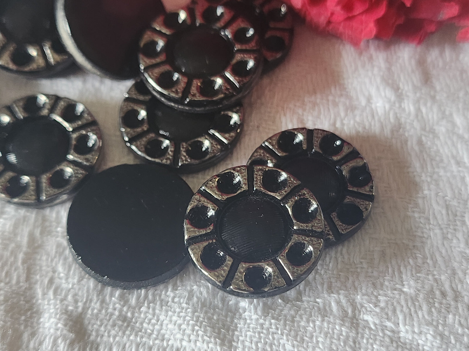 Lot 8 cabochons anciens verre noir à strasser vintage création 1,8 cm ref 2407