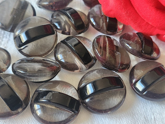 Lot 6  boutons vintage noir transparent à pied 2,2 cm ref 2778
