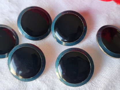 Lot 6 boutons vintage en métal argenté bleu 2 cm ref 3915