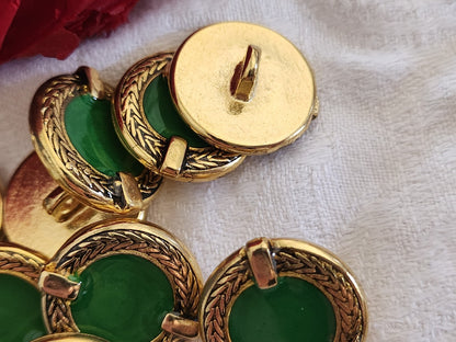 Lot 6 jolis boutons vintage en métal doré cœur vert foncé 2,3 cm ref 6136
