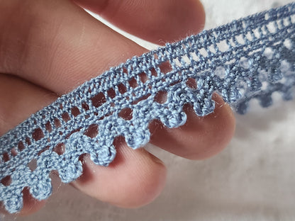 Dentelle vintage bleu gris coton 3 métres sur 1,7 cm A6