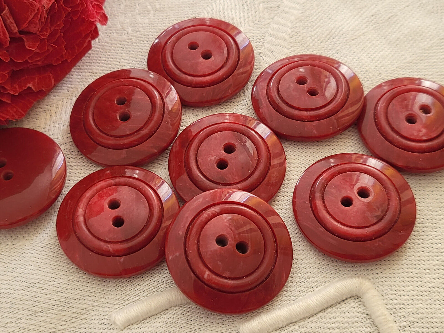 Lot 6 ou 9 boutons vintage rouge marbré  1,7 ou 2,2 cm  ref 2967   6125