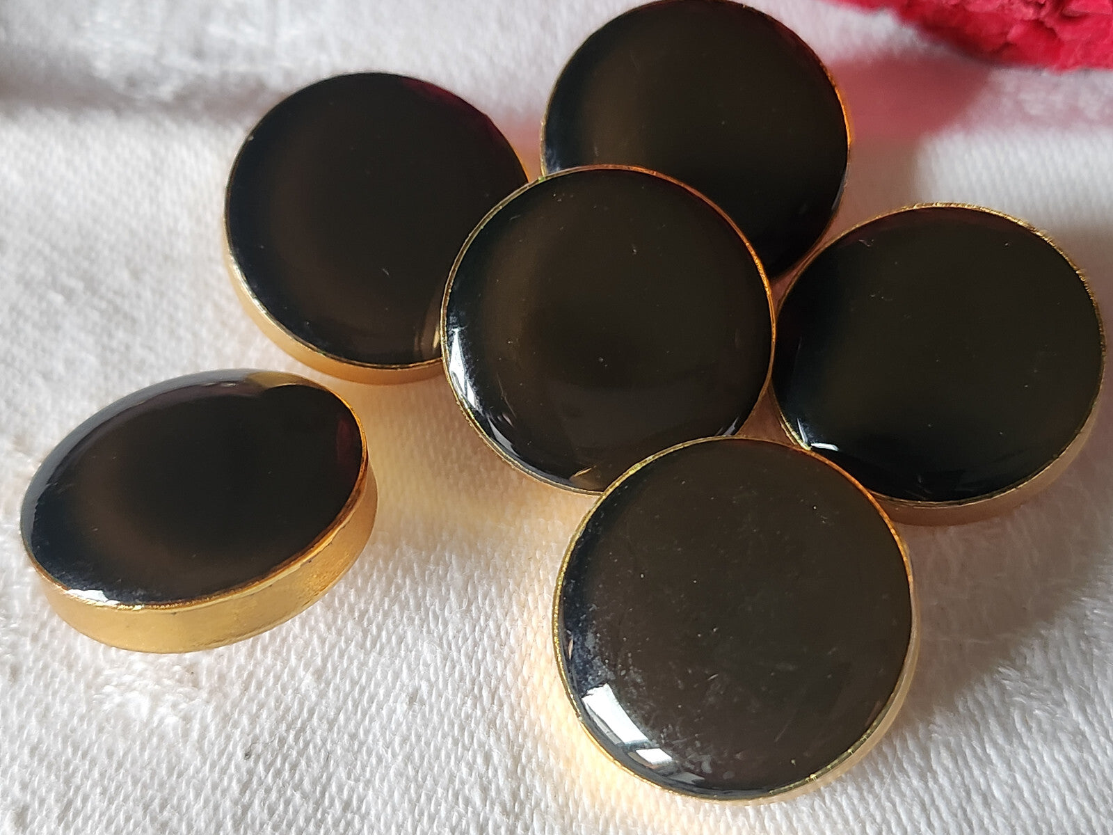 Lot 6 superbes boutons vintage en métal doré marron épais 2,2 cm ref 1600