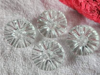 Lot 4 boutons anciens en verre transparent pied strié 1,8 cm G14C