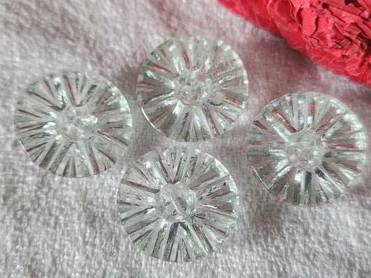 Lot 4 boutons anciens en verre transparent pied strié 1,8 cm G14C