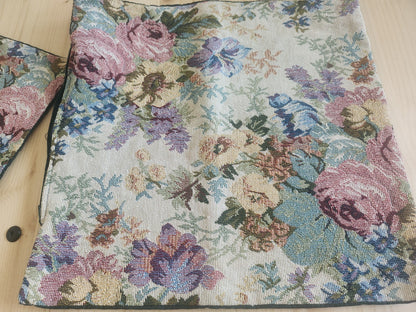 Lot 2 petites taies  anciennes vintage tapisserie fleur fait main 33 cm B5