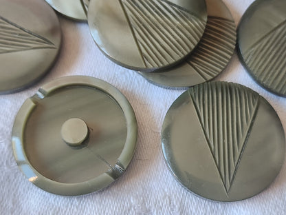 Lot 6 gros boutons vintage gris celé motif pied 2,9 cm ref 2575