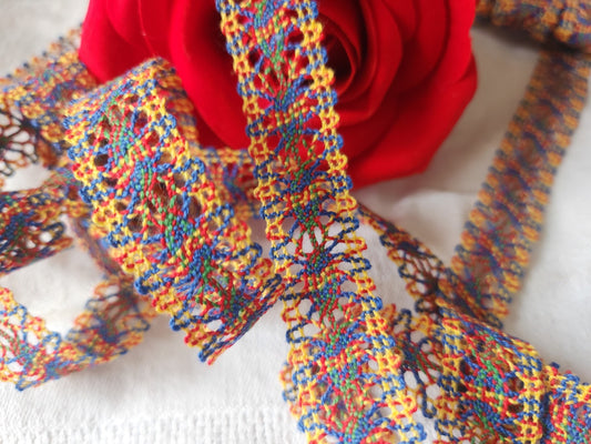 Dentelle vintage multicolore entre deux 3 métres sur 1,6 cm A5
