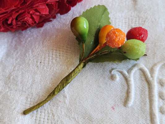 Petit bouquet ancien tutti fruitti  7,5 cm colorée modiste chapeau  T0-23