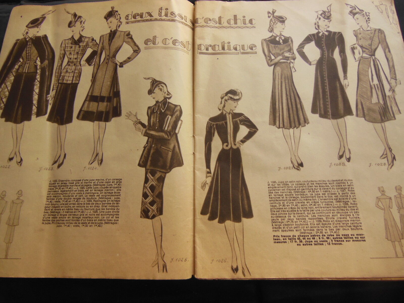 Mode du jour 1939 n°971 deux tissus c chic  robes garnies de tricot