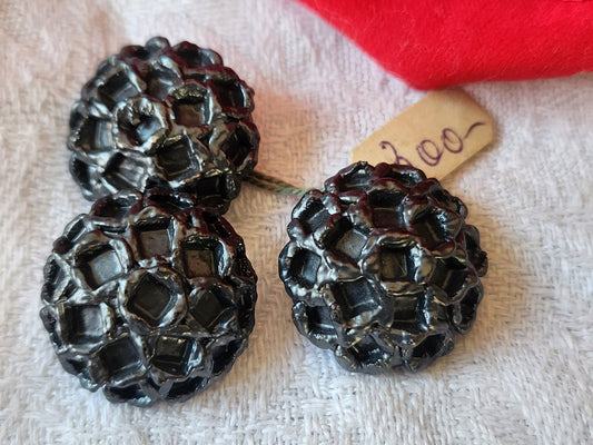 Trio  boutons vintage  résine gris pied etiquette 2 cm D17J