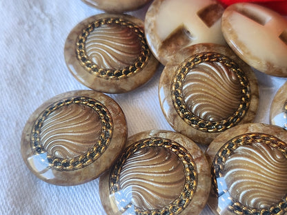Lot 6 gros boutons vintage marron inclusion  pied 2,7 cm manteaux  ref 3922 **
