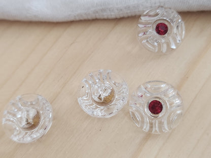 Lot 6 boutons vintage en verre transparent strass rouge 17 mm ou 1,7 cm ref 6362