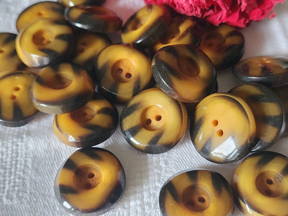 Lot 6  boutons vintage tigré marron orange  noir travaillé pied 2,2 cm ref 1802