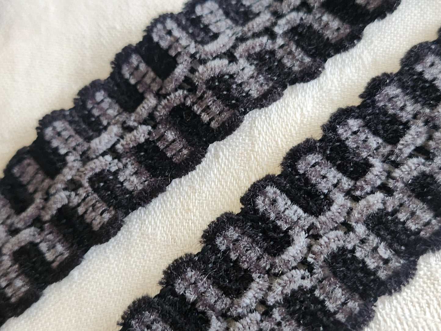 Large galon  chenille noir gris 3 m 40 sur 2,7 cm A5