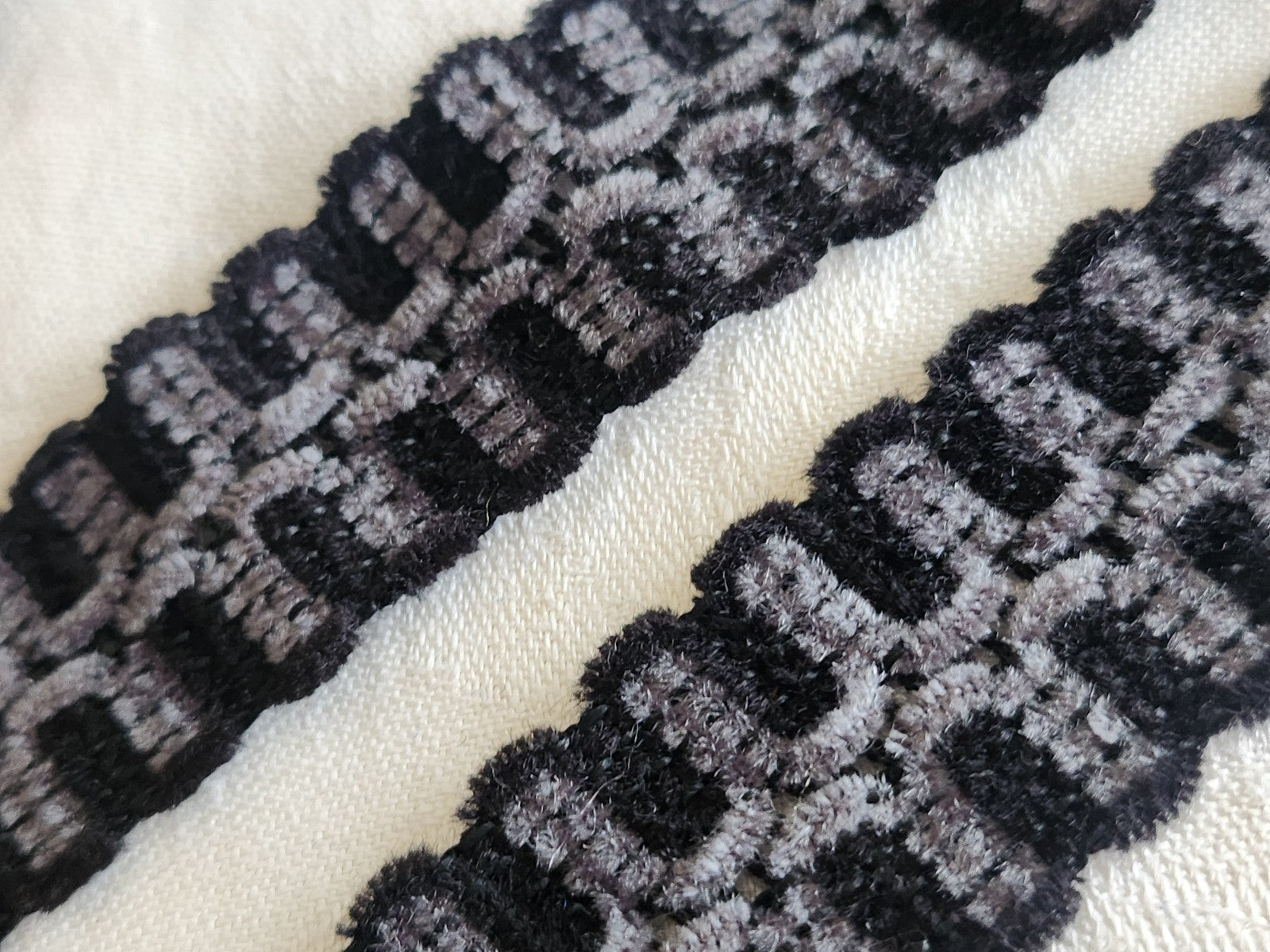 Large galon  chenille noir gris 3 m 40 sur 2,7 cm A5