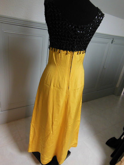 Pur vintage robe ancienne jaune sequin perlé quelques manque taille 36? B4