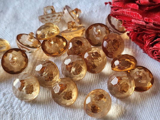 Lot 23 boutons vintage grelot à pied 1,1 cm transparent marron orangé ref 5944