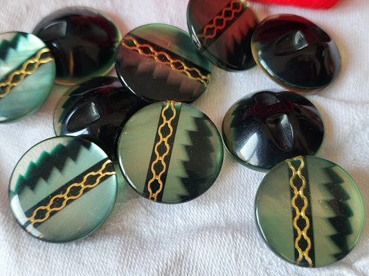 Lot 6 boutons vintage vert inclusion doré pied 2,2 cm ref 1148