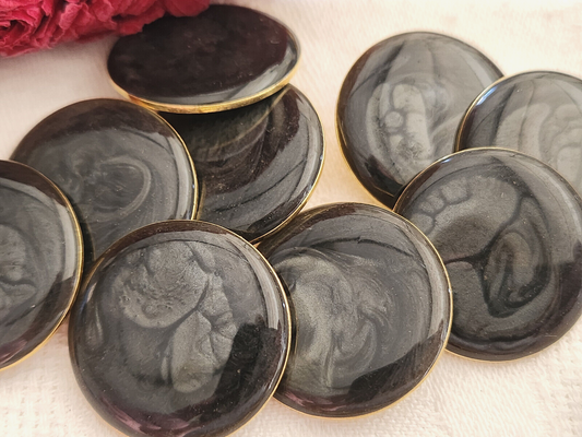 Lot 6 gros boutons vintage gris nacré superbe 2,5 cm doré pied ref 182