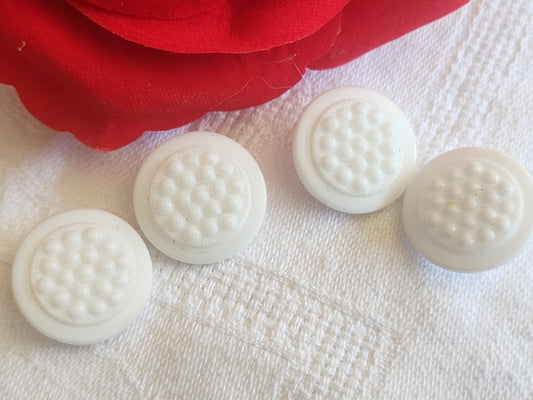 Lot 4 boutons vintage en verre blanc pique 1,8 cm D5i