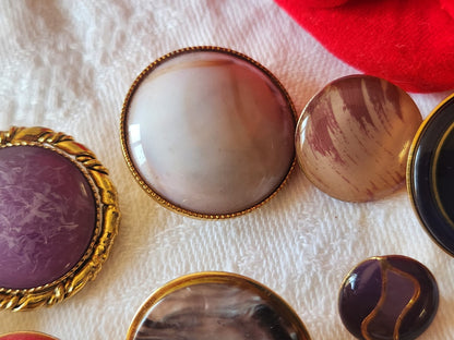 Lot 11 boutons vintage en métal violet rose panaché 1,2 à 2,3 cm ref 6063
