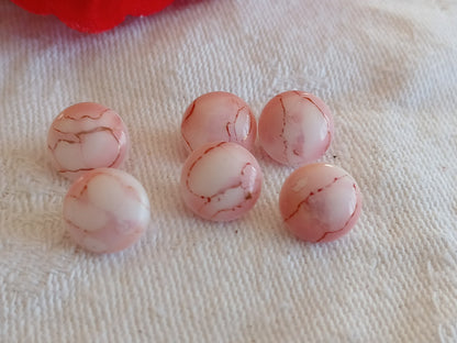 Lot 6 petits boutons vintage en verre  rose 0,9 cm pied ancien ref 6487