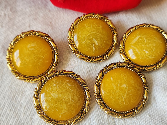 Lot 5 boutons vintage en métal doré jaune moucheté pied  2,3 cm ref 4936