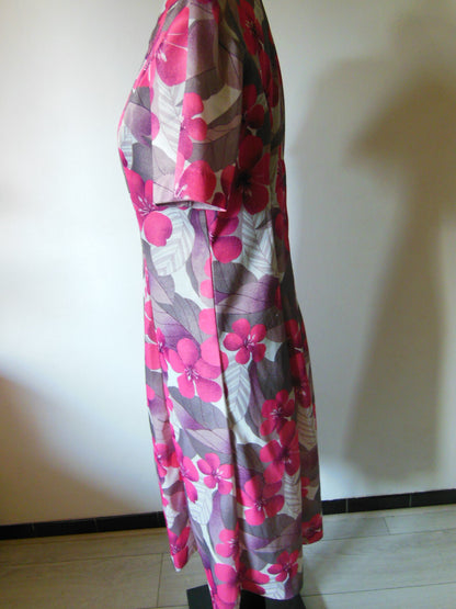 Pur vintage robe ancienne grosse fleur rose grise très légère 40 ? ref portant