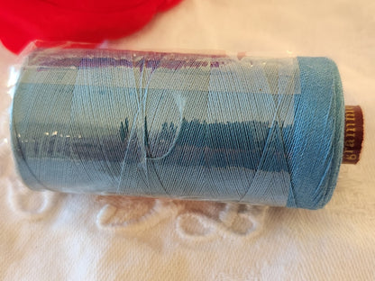 Grosse bobine fil ancien mercerie bleu W.F coton