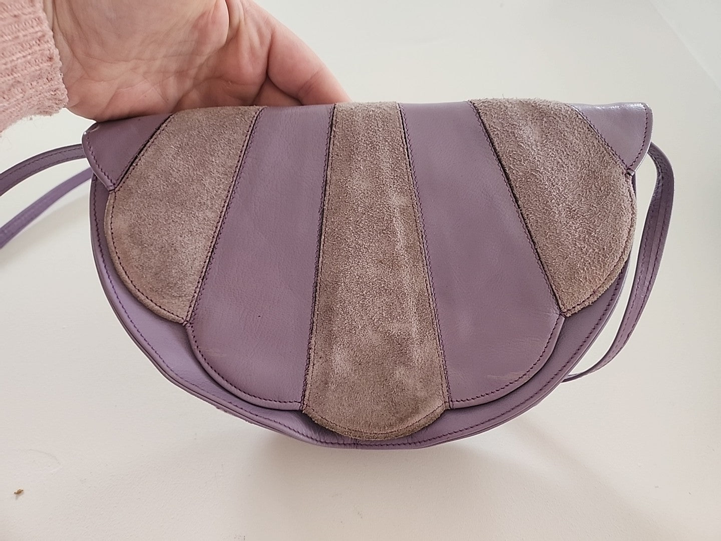 Ancien sac à main vintage violet épaule création Sabrina Paris original retro