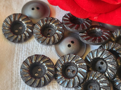 Lot 10 boutons vintage gris noir incurvé 2,2 cm trous ref 5882
