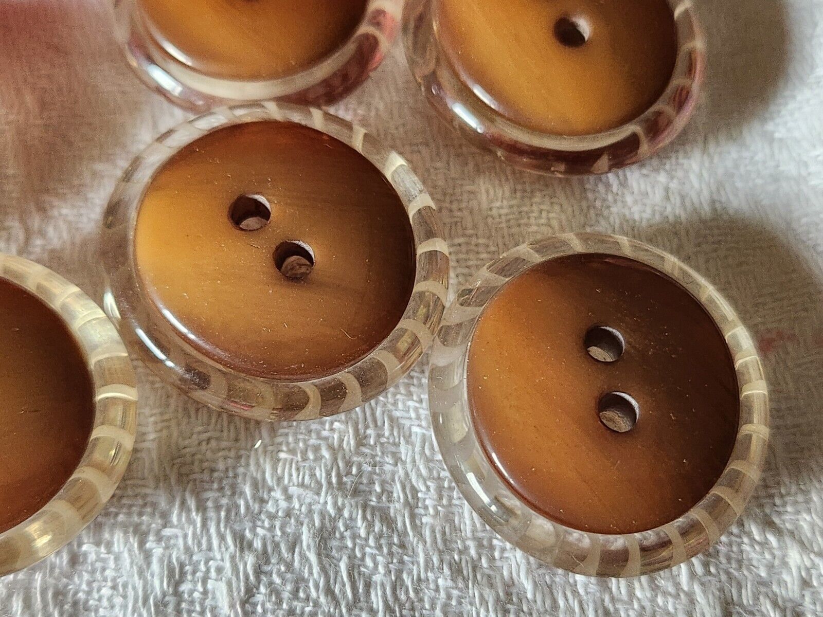 Lot 6 gros boutons vintage marron bord transparent ovale 2,7 sur 2,5 cm ref 3193