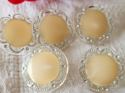 lot 5 bouton vintage beige  à pied transparent 2,3 cm ref 5986
