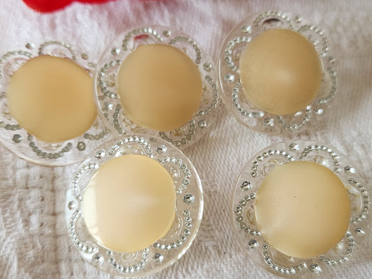 lot 5 bouton vintage beige  à pied transparent 2,3 cm ref 5986