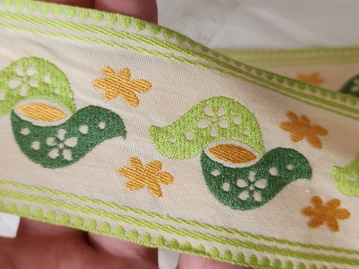 Large galon ancien vintage ideal torchon drap vert 4 m30 sur 5,4 cm A3