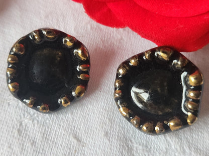 Duo  bouton ancien en céramique vernissé noir 2,2 sur 2,3  cm D5k