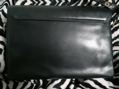 Ancien sac en main en cuir Souple noir retro magasin Printemps