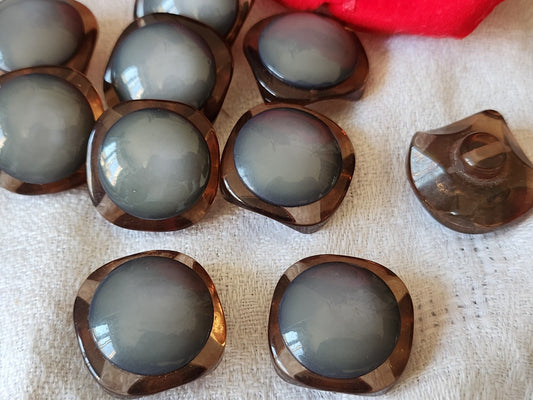Lot 6 boutons vintage carré gris bord transparent pied 2 cm ref 6078
